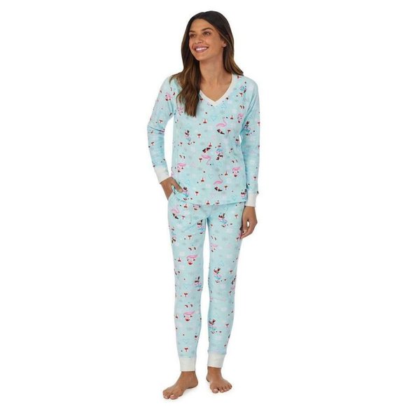 New Cuddl Duds Petite XS PXS Christmas Pink Flamingo Pajama Top Pant 2 Pc Set - Picture 1 of 4